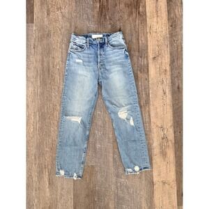 Mother Superior High Waisted Straight Leg Distressed Jeans Light Wash Size 26